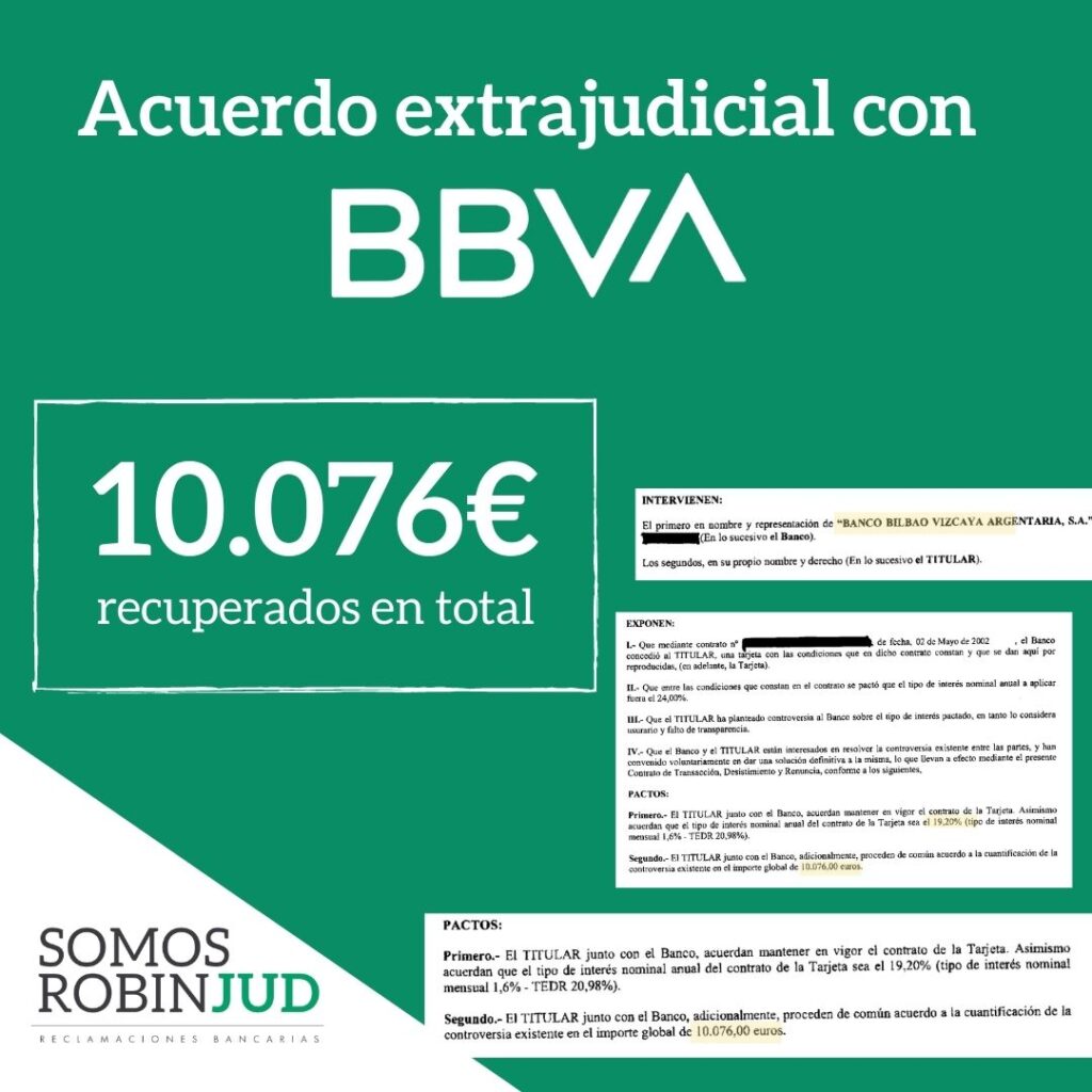Recuperados 10.076€ acuerdo extrajudicial BBVA