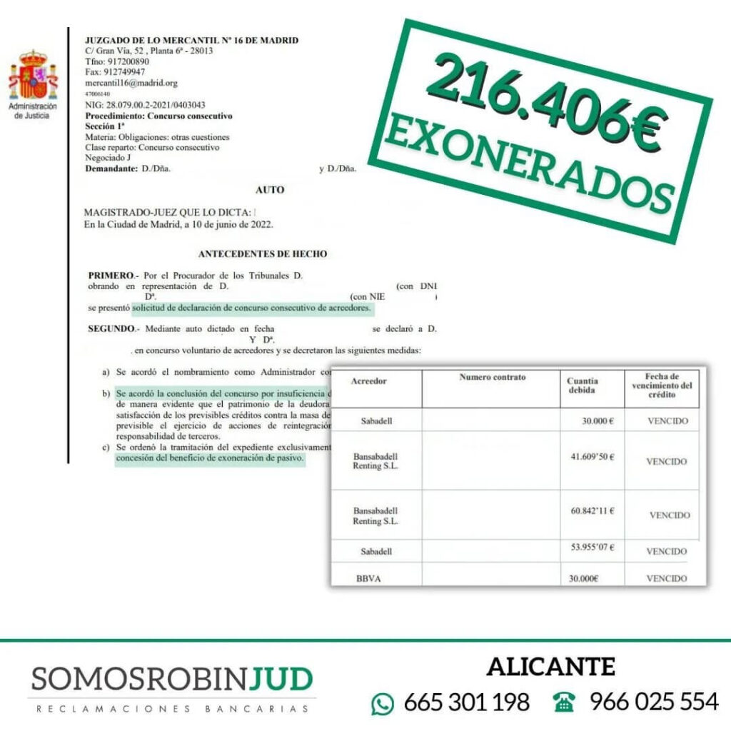 ¡EXONERADOS 216.406€ GRACIAS A LA LEY DE SEGUNDA OPORTUNIDAD!